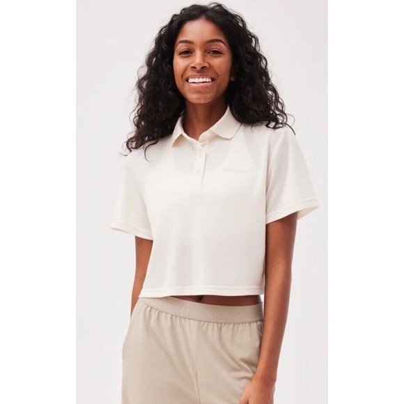 Outdoor Voices Birdie Cropped Polo shirt‎ size XXLarge XXL Milk stone off white - Picture 1 of 10